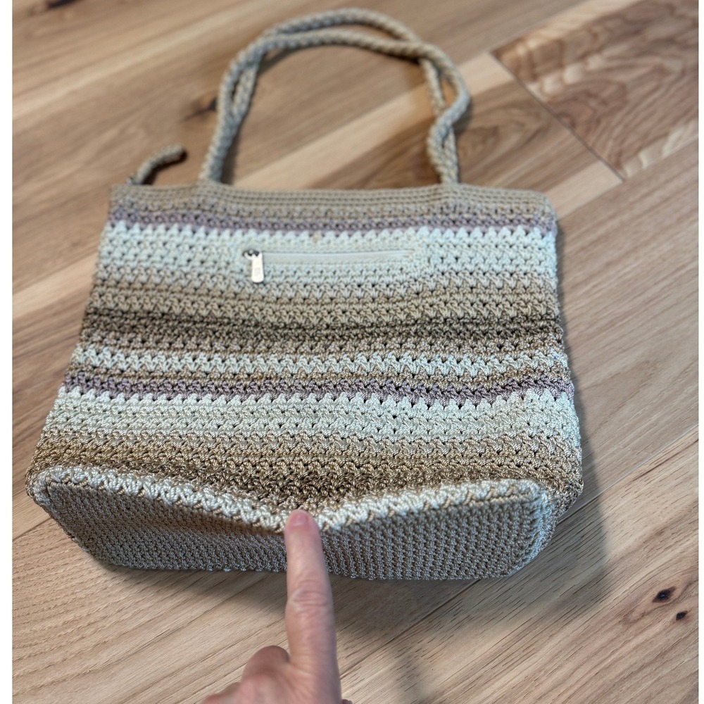 The Sak Crochet Shoulder Bag Womens Medium Tan Brown Vintage 90s Boho Tote